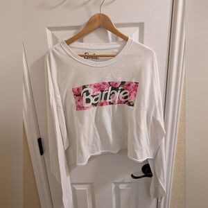 Barbie White Floral Logo Crop Top